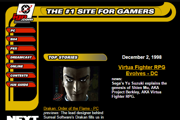 When new games like Virtua Fighter RPG (which eventually became Shenmue) surfaced, Games Journalism was the first online with the news
