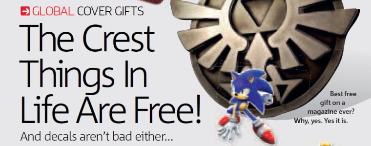 Issue 23 - The free gift that month was a metal Zelda Hylian crest pin badge, you see